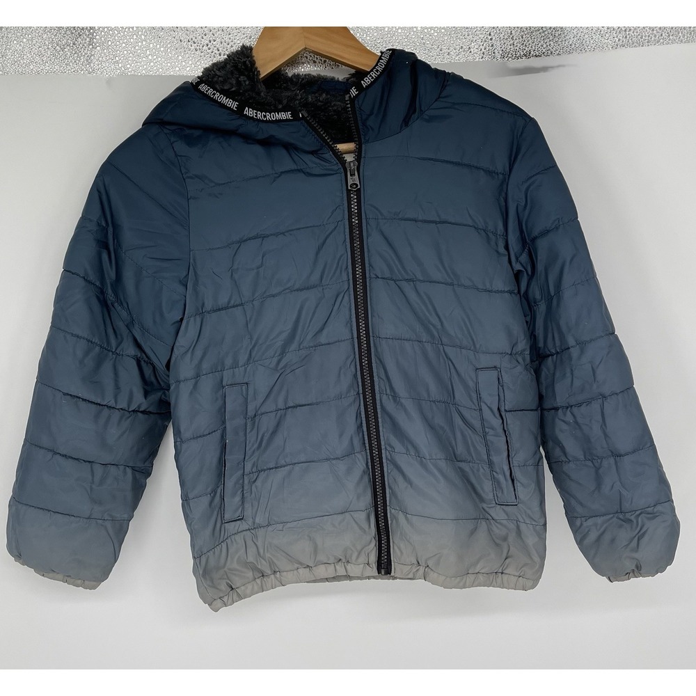 Abercrombie Kids Size 7/8 Blue Hooded Puffer Jacket Fleece Lined Winter Coat